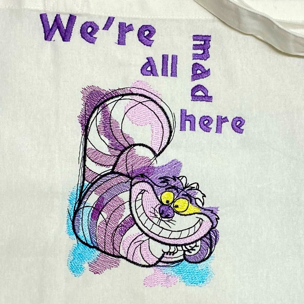 NWT Embroidered Tote Bag White Canvas. Alice In Wonderland Theme!